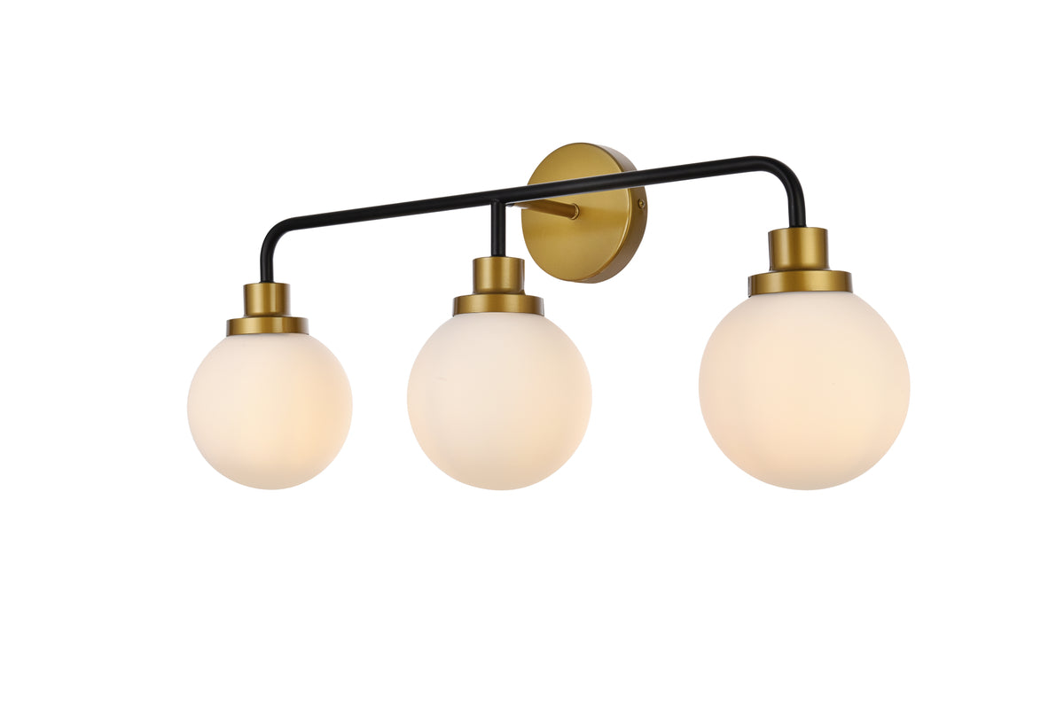 Hanson 3 lights bath sconce in black with brass with frosted shade