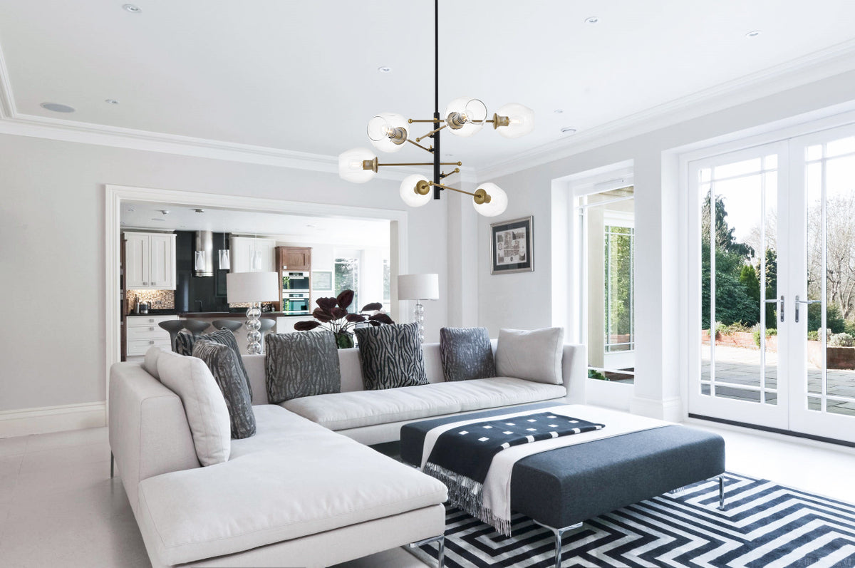 Paragon 6 light Matte Black and Brass Pendant