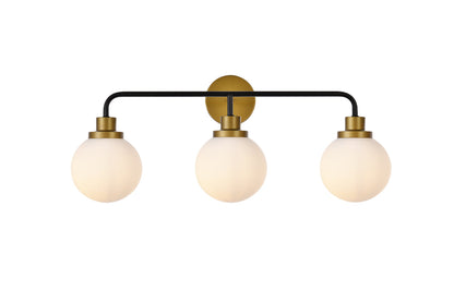 Hanson 3 lights bath sconce in black with brass with frosted shade