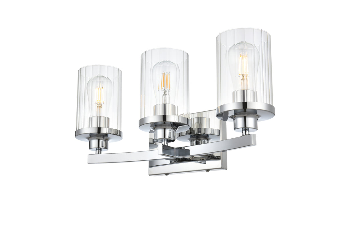Saanvi 3 light Chrome and Clear Bath Sconce