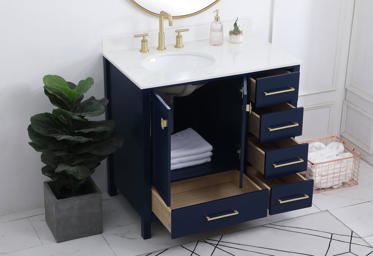36 inch Single Bathroom Vanity in Blue with Backsplash