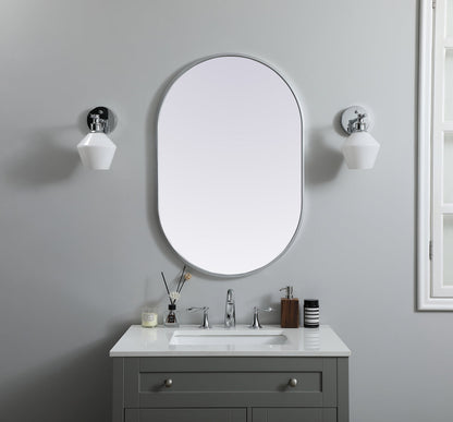 Metal Frame Oval Mirror 24x36 Inch in Silver
