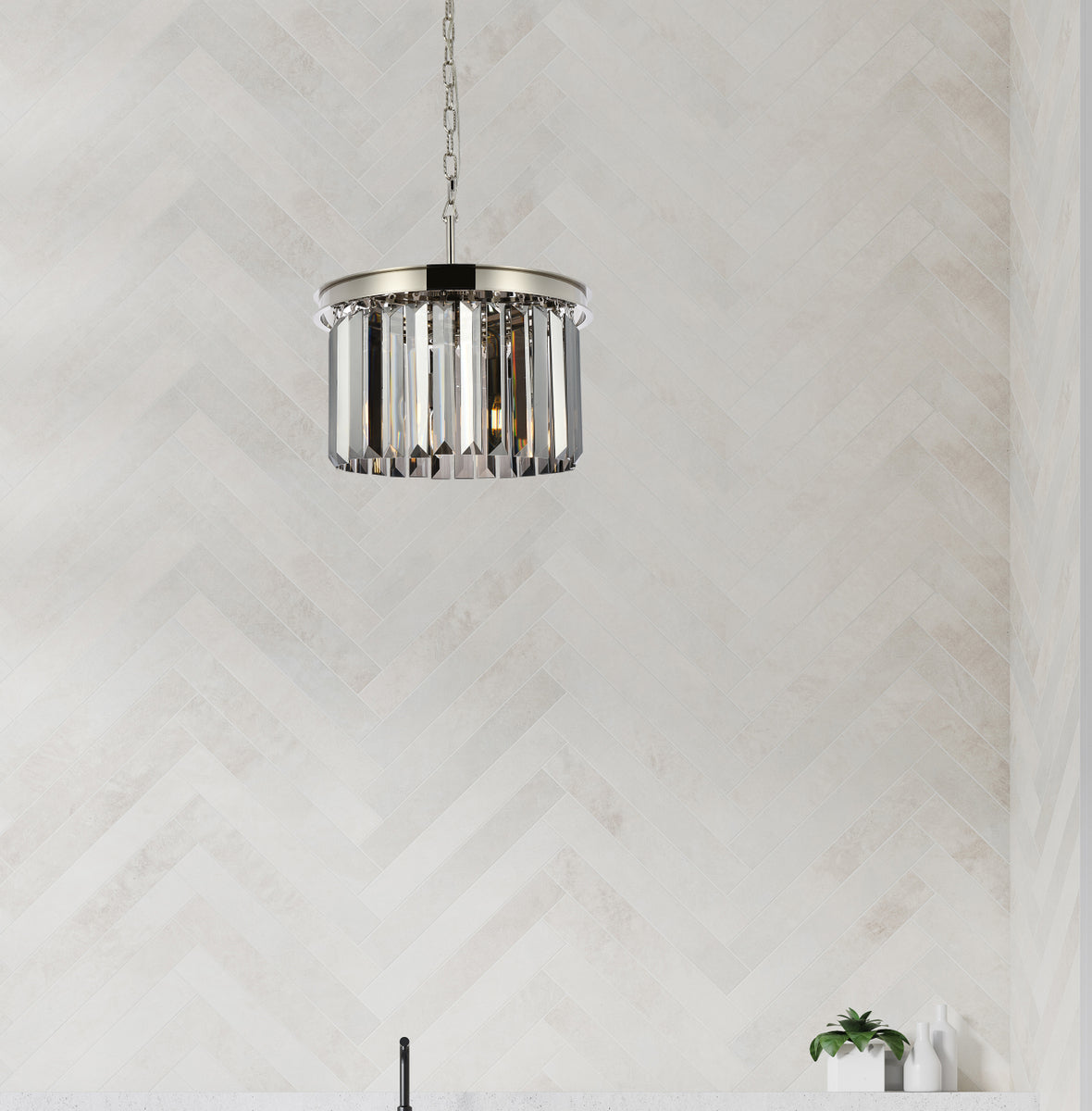 Sydney 3 light polished nickel Pendant Silver Shade (Grey) Royal Cut Crystal