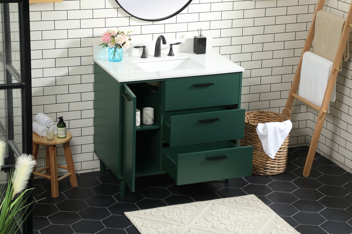 36 inch bathroom vanity in Green with backsplash