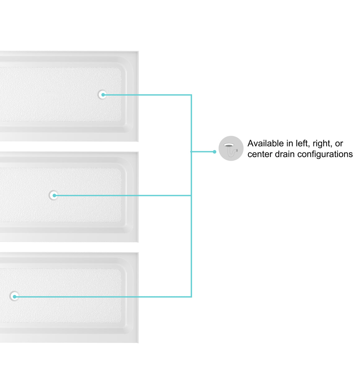 60x36 inch Single threshold shower tray center drain in glossy white