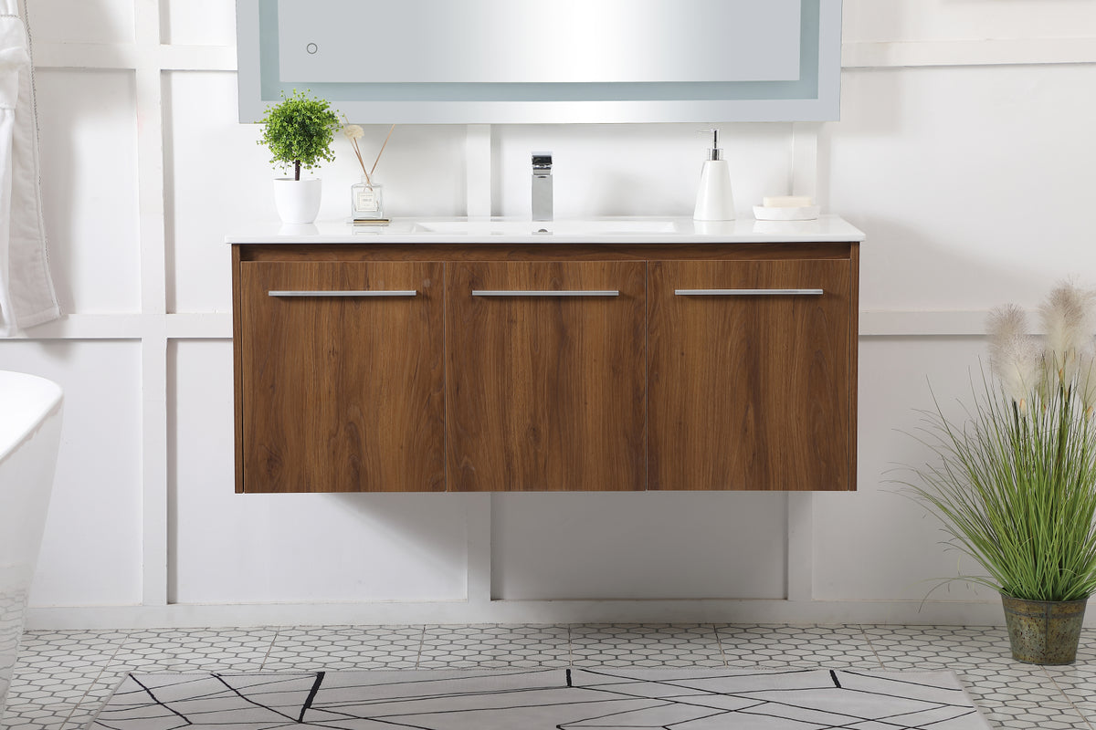 48 inch  Single Bathroom Floating Vanity in Walnut Brown