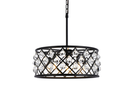 Madison 5 light Matte Black Pendant Clear Royal Cut Crystal
