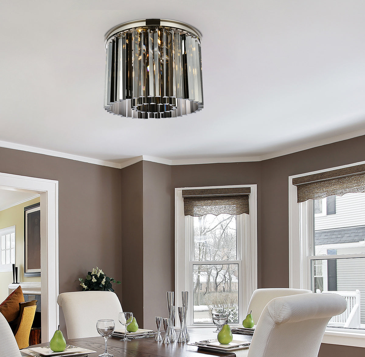 Sydney 6 light polished nickel Flush Mount Silver Shade (Grey) Royal Cut Crystal