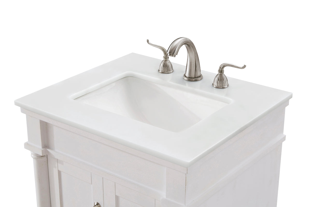 24 inch Single Bathroom vanity in Antique White with ivory white engineered marble
