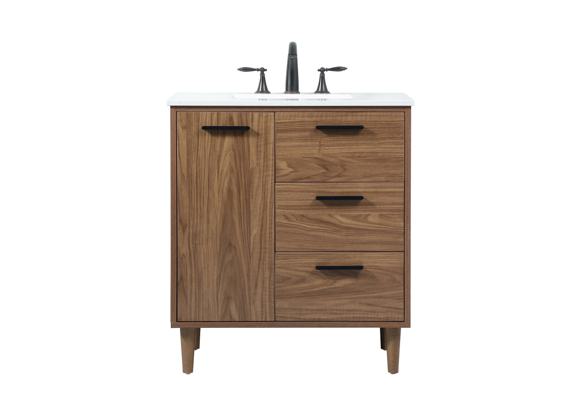 30 inch Single bathroom vanity in walnut brown