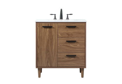 30 inch Single bathroom vanity in walnut brown
