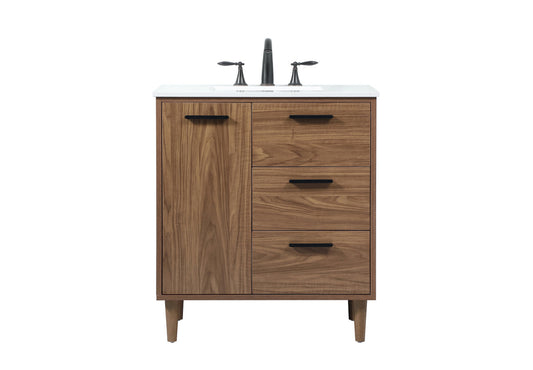 30 inch Single bathroom vanity in walnut brown
