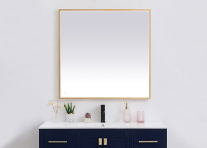Pier 36x36 inch LED mirror with adjustable color temperature 3000K/4200K/6400K in brass