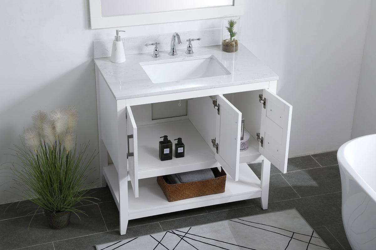 36 inch Single Bathroom Vanity in White with Backsplash