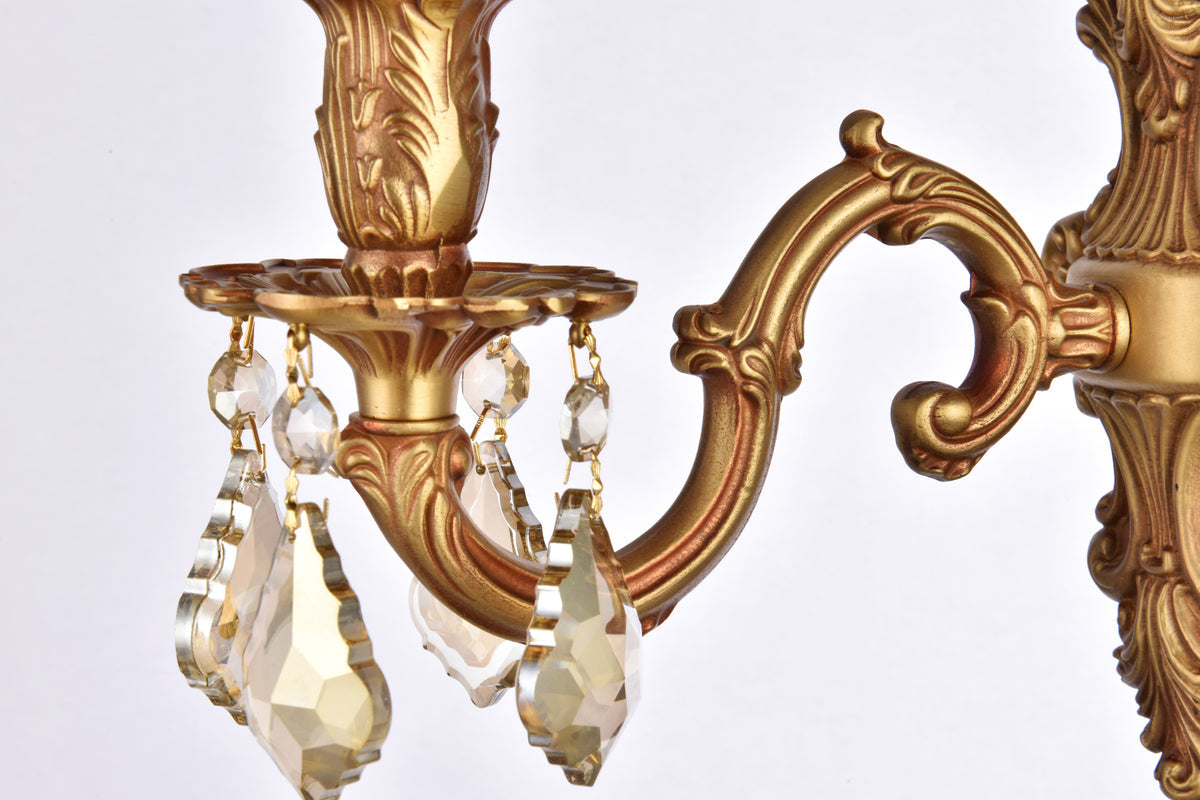 Monarch 1 light French Gold Wall Sconce Golden Teak (Smoky) Royal Cut Crystal