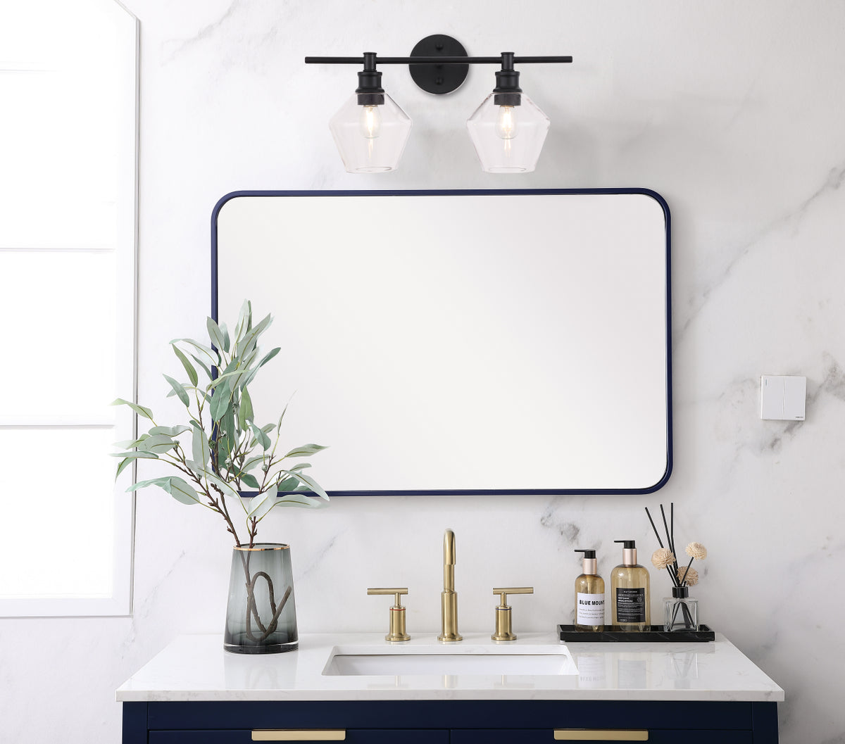 Gene 2 light Black and Clear glass Wall sconce