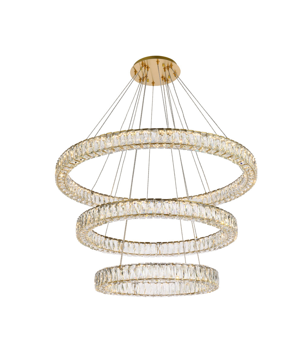 Monroe 41 inch LED triple ring chandelier in gold