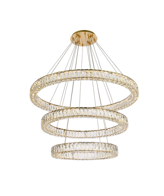 Monroe 41 inch LED triple ring chandelier in gold