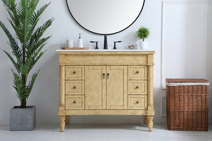 42 inch Single Bathroom vanity in Antique Beige with ivory white engineered marble