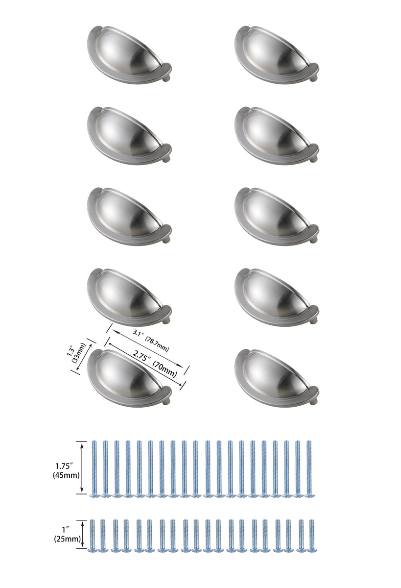 Claude 2-3/4" Center to Center Brushed Nickel Cup Bar Pull Multipack (set of 10)