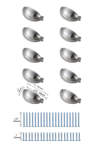 Claude 2-3/4" Center to Center Brushed Nickel Cup Bar Pull Multipack (set of 10)