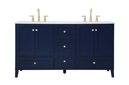60 inch Double Bathroom Vanity in Blue