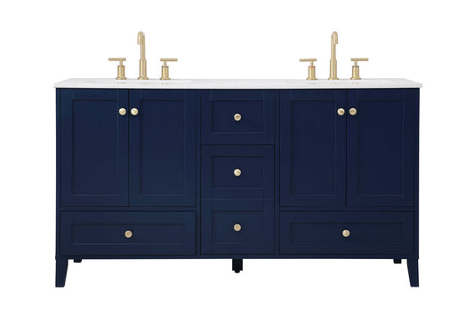 60 inch Double Bathroom Vanity in Blue