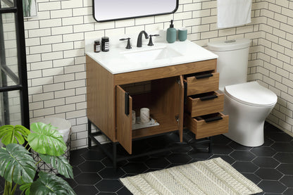 36 inch Single bathroom vanity in walnut brown with backsplash