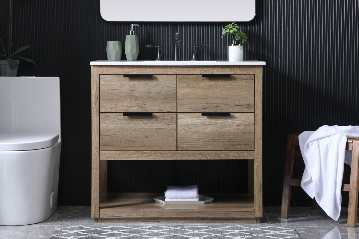 36 Inch SIngle Bathroom Vanity In Natural Oak