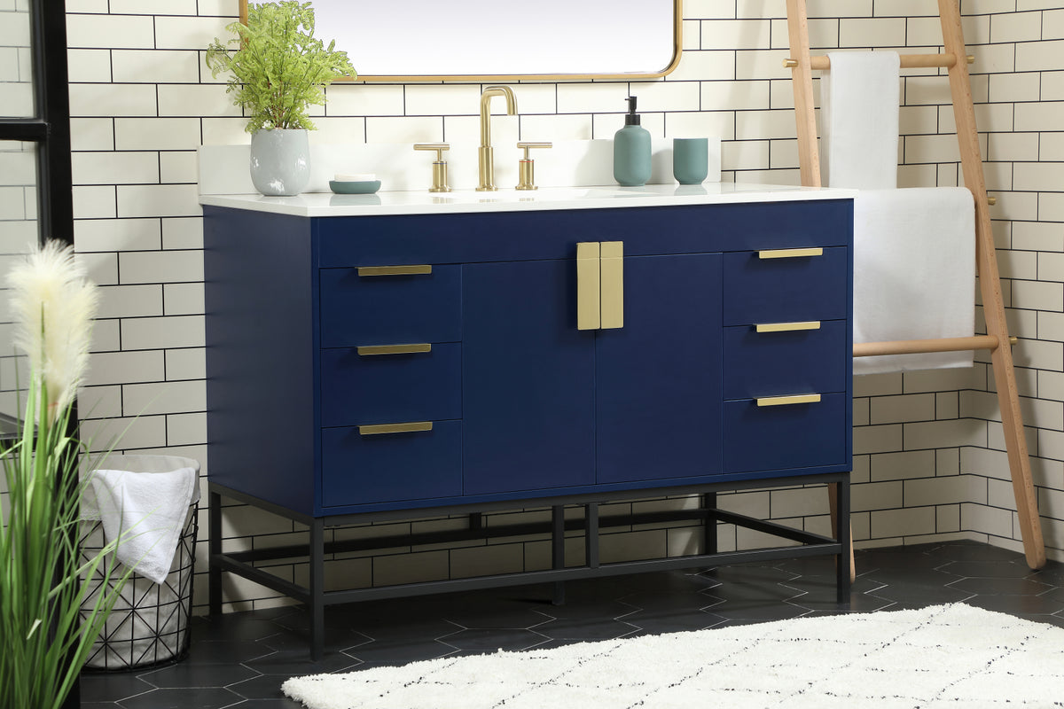 48 inch Single bathroom vanity in blue with backsplash