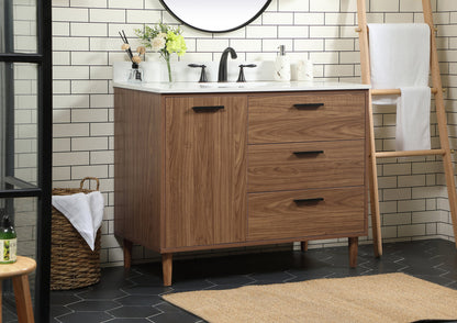 42 inch Single bathroom vanity in walnut brown with backsplash