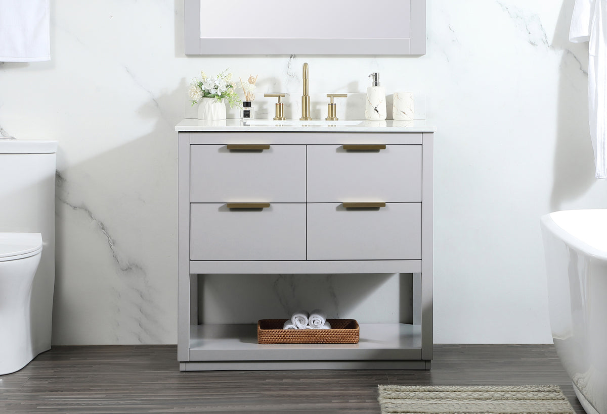 36 inch Single bathroom vanity in grey with backsplash