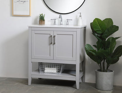 30 inch Single Bathroom Vanity in Grey with Backsplash