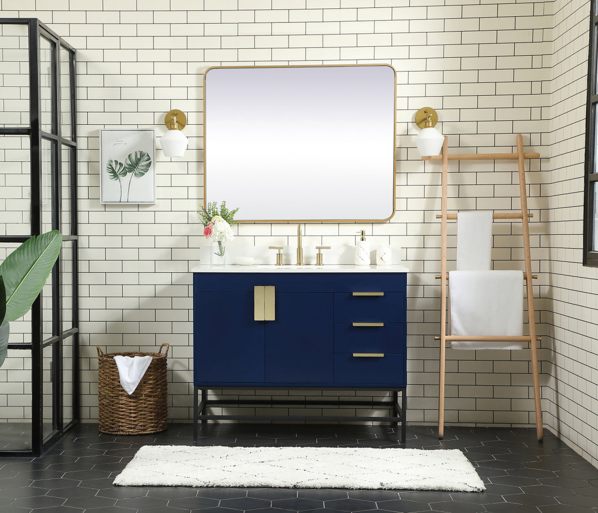 42 inch Single bathroom vanity in blue with backsplash