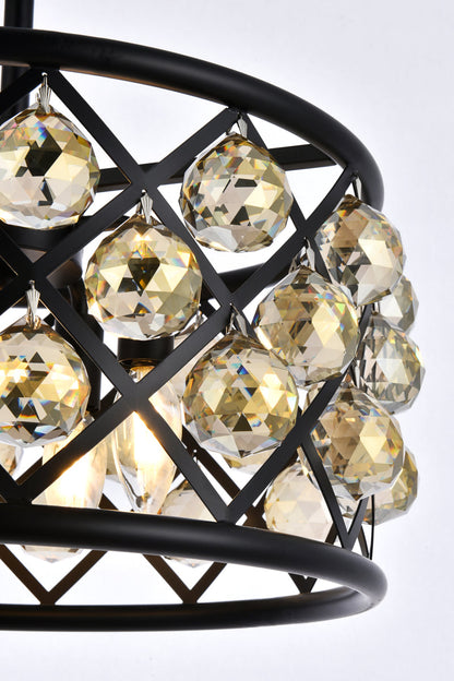Madison 4 light Matte Black Pendant Golden Teak (Smoky) Royal Cut Crystal