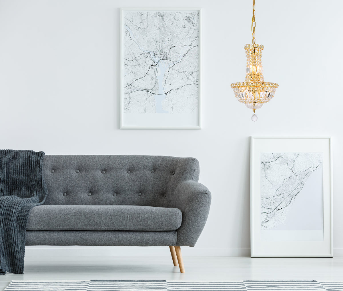 Tranquil 6 light Gold Pendant Clear Royal Cut Crystal