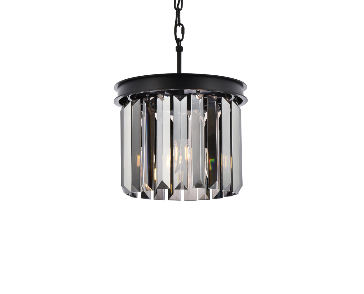 Sydney 3 light Matte Black Pendant Silver Shade (Grey) Royal Cut Crystal