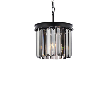 Sydney 3 light Matte Black Pendant Silver Shade (Grey) Royal Cut Crystal