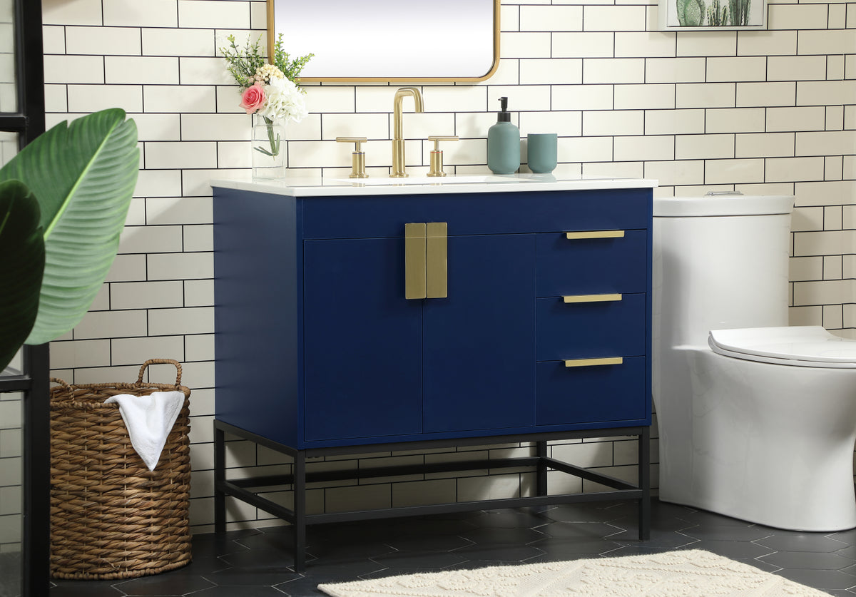 36 inch Single bathroom vanity in blue