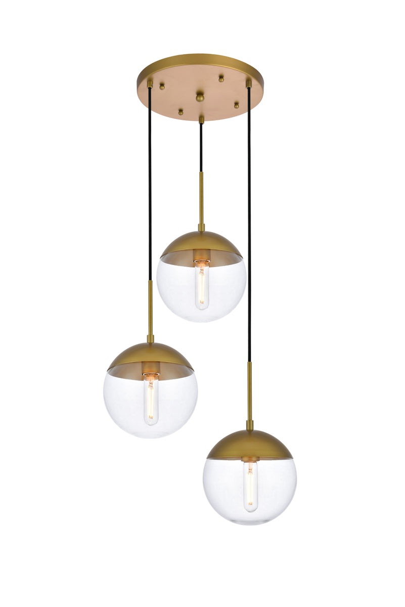 Eclipse 3 Lights Brass Pendant With Clear Glass