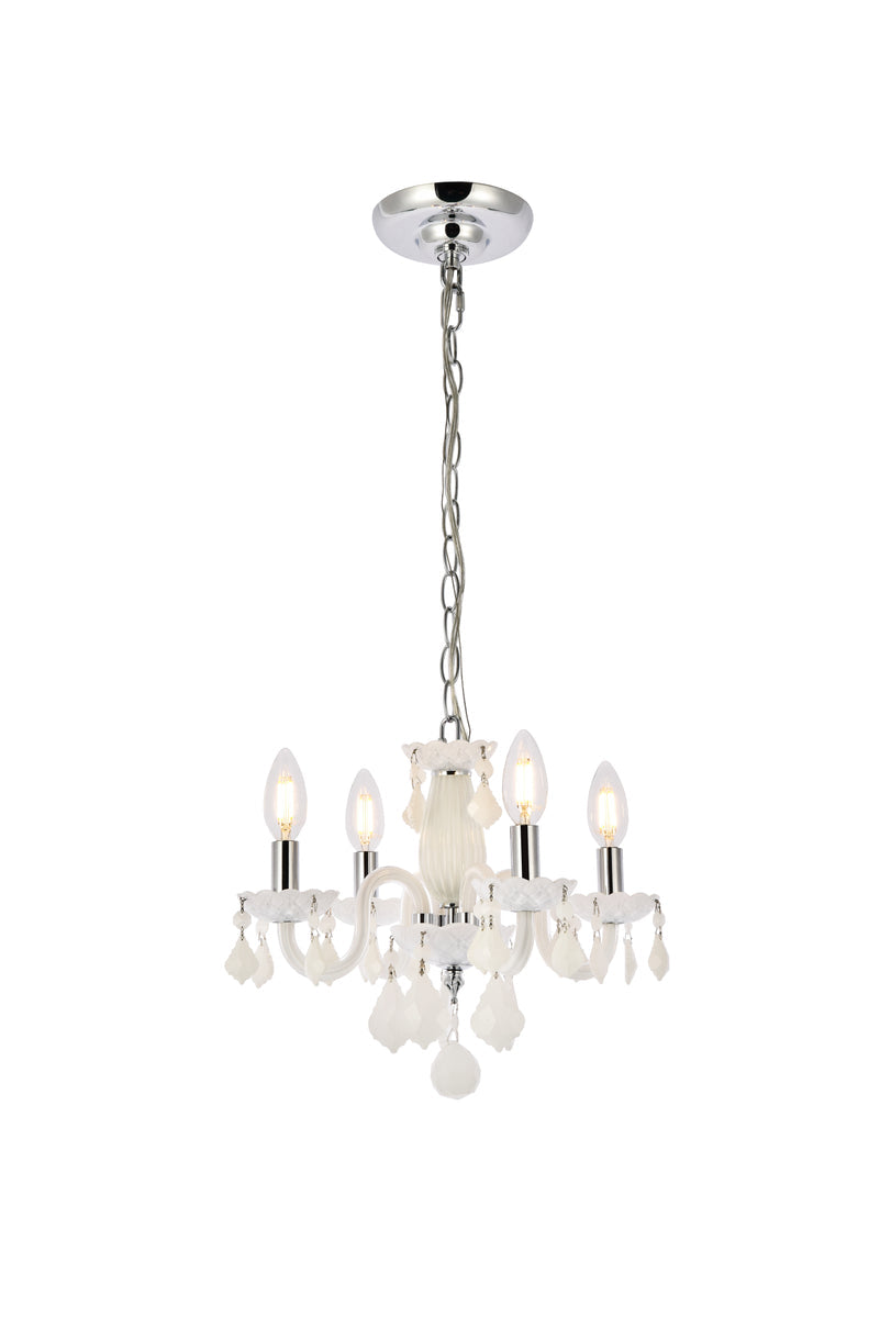 Rococo 4 light white Pendant White Royal Cut Crystal