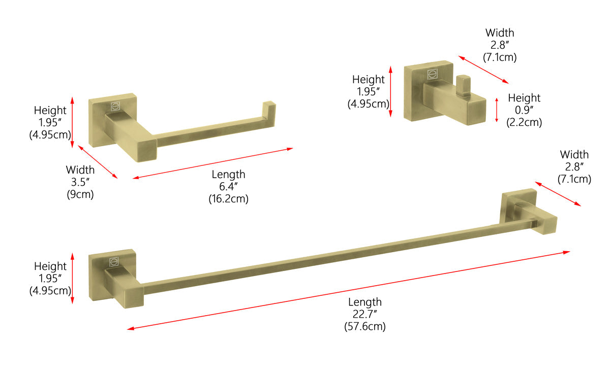 Isla 3-Piece Bathroom Hardware Set in Brushed Gold