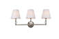 Bethany 3 lights bath sconce in satin nickel with white fabric shade