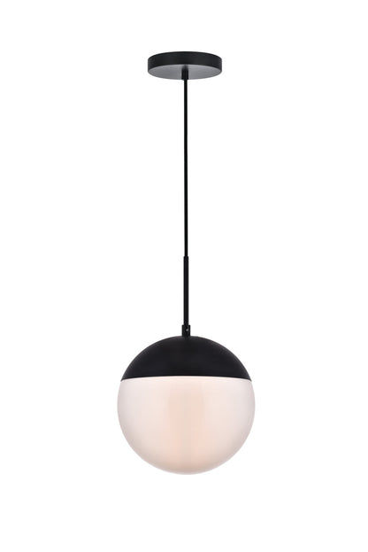 Eclipse 1 Light Black Pendant With Frosted White Glass
