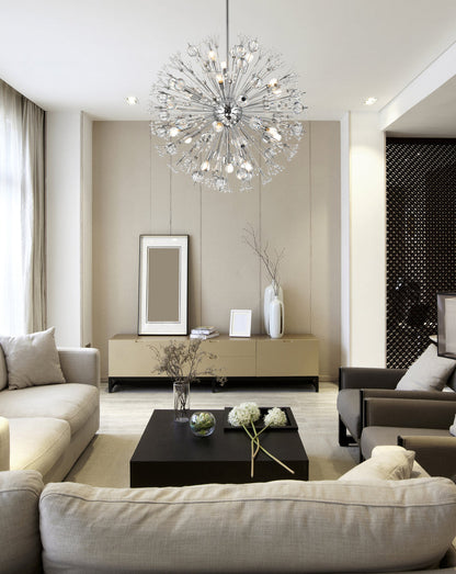 Vera 32 inch crystal starburst round pendant in chrome