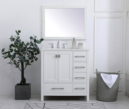 32 inch Single Bathroom Vanity in White with Backsplash