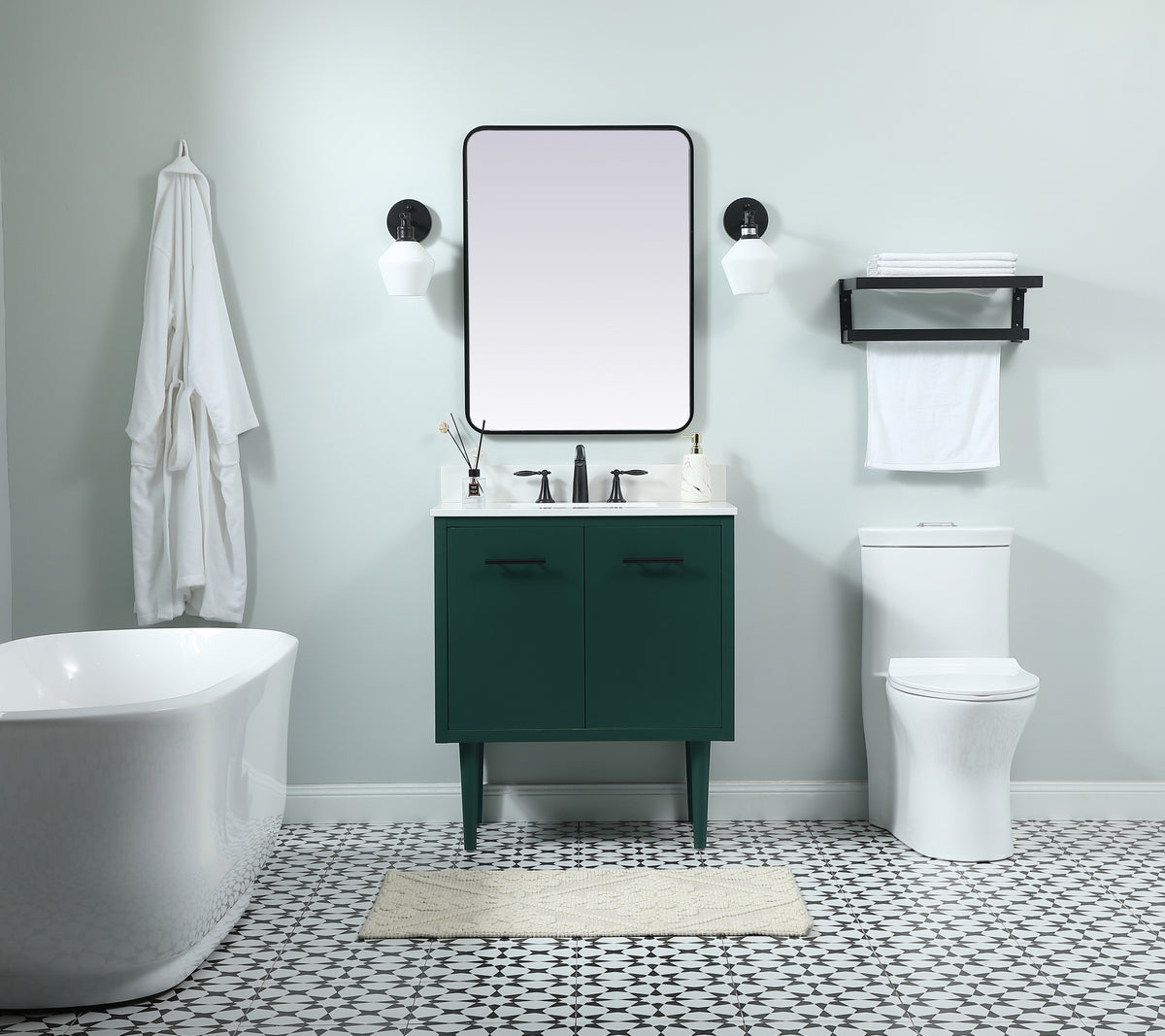30 inch Single bathroom vanity in green with backsplash