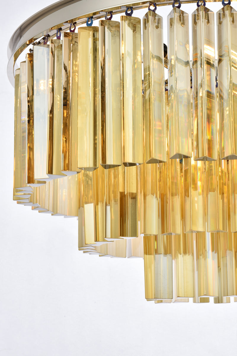 Sydney 9 light polished nickel Chandelier Golden Teak (Smoky) Royal Cut Crystal