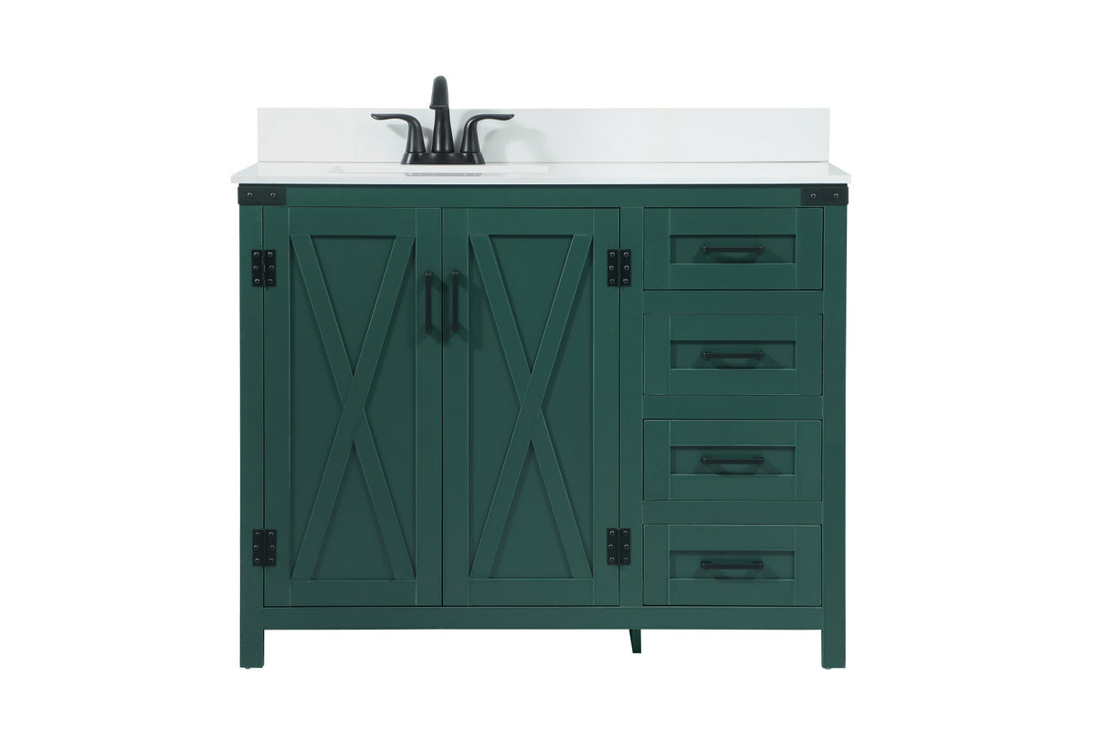 42 inch Single bathroom vanity in green with backsplash