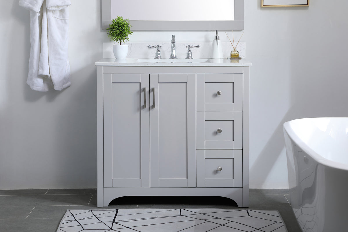 36 inch Single Bathroom Vanity in Grey with Backsplash